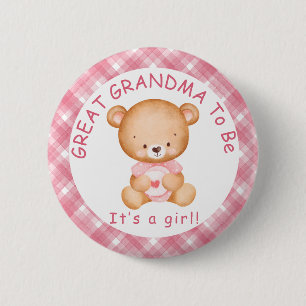 GREAT GRANDMA wird Pink Kariert Baby Dusche Button