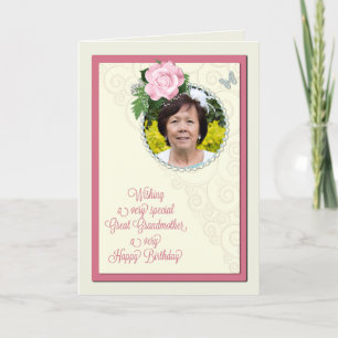 Great Grandmother add a photo,birthday with a rose Karte