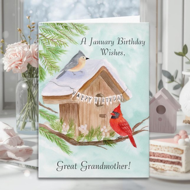 Great Grandmother Happy January Birthday Birds Karte (Von Creator hochgeladen)
