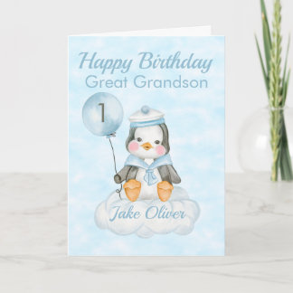 Great Grandson Blue Pinguin 1. Geburtstagskarte Karte