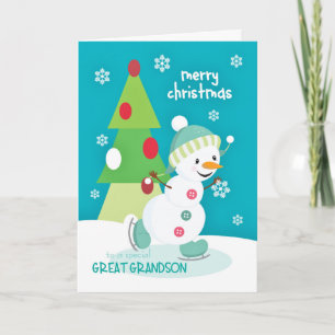 Great Grandson Christmas Snowman Ice Skaten Feiertagskarte