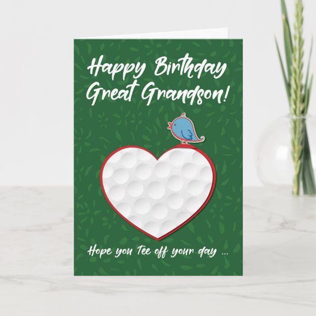 Great Grandson Golf Sports Heart Geburtstag Karte (Vorderseite)