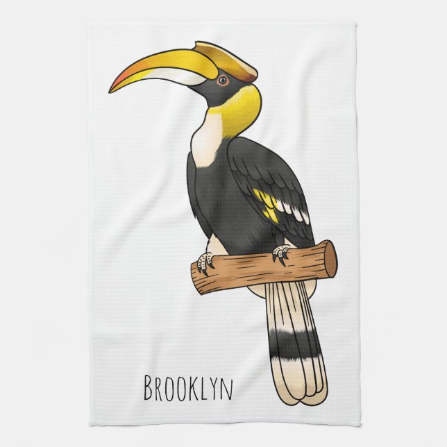 Great hornbill bird cartoon illustration  geschirrtuch (Vertikal)