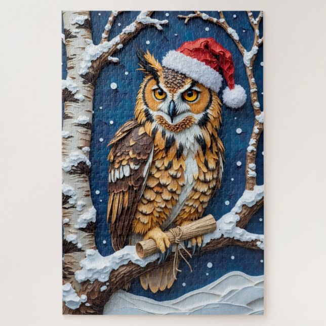 Great Horned Owl Christmas Scroll Bearer Hat Puzzle (Vertikal)