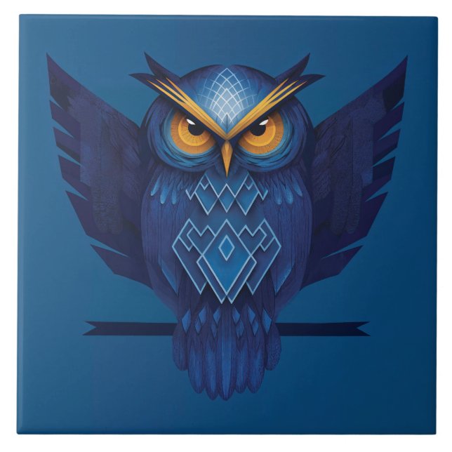 Great Horned Owl In Blue Fliese (Vorderseite)