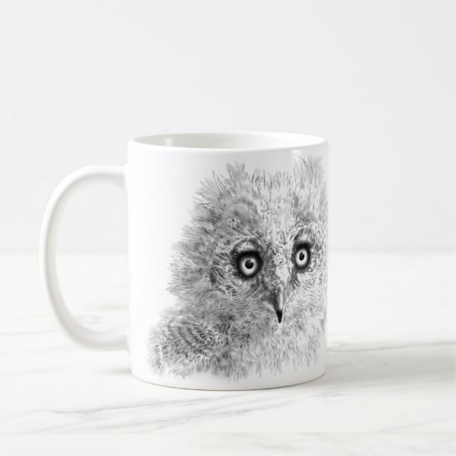 Great Horned Owlet Zeichnend Kaffeetasse (Links)