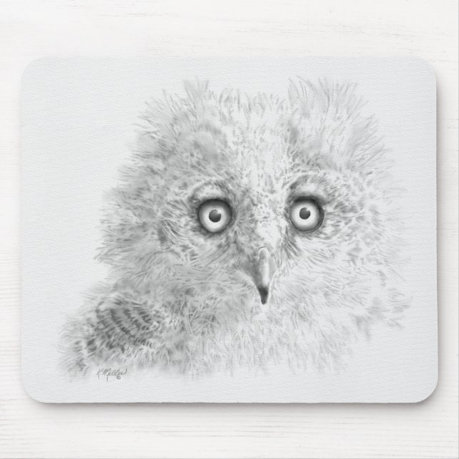 Great Horned Owlet Zeichnend Mousepad (Vorne)