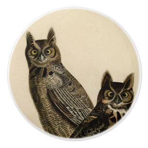 Great Horned Owls (J.J. Audubon) Keramikknauf