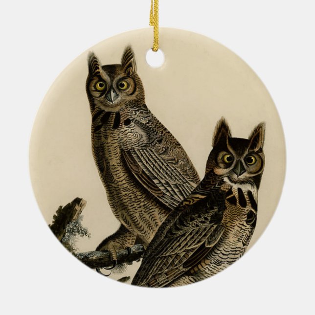 Great Horned Owls (von John James Audubon) Keramik Ornament (Hinten)