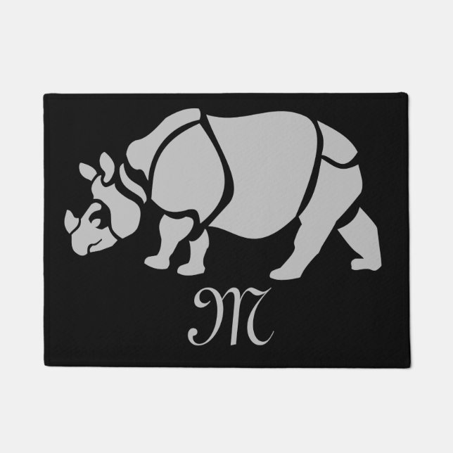 Great Indian Rhinoceros The Unicorn Rhino Monogram Fußmatte (Vorderseite)