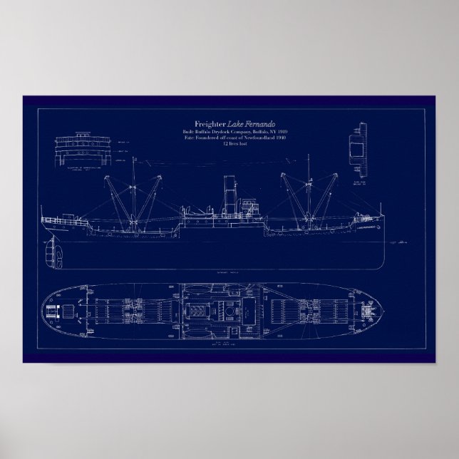 Great Lakes Frachter Lake Fernando Blaupause Poster (Vorne)