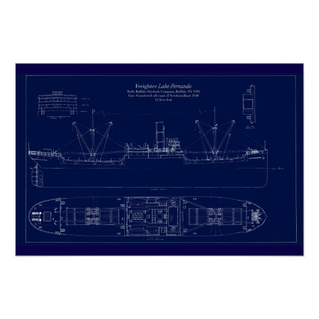 Great Lakes Freighter Lake Fernando Blueprint Poster (Vorderseite)