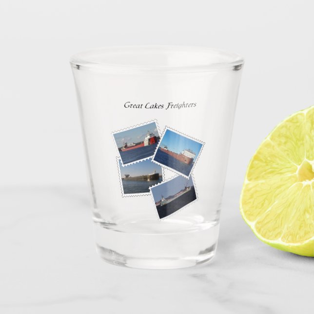 Great Lakes Freighters Briefmarke Shotglas Schnapsglas (Vorderseite)