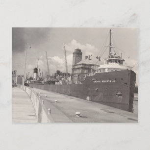 Great Lakes History Ore Boat Shipping PR PC B&W Feiertagspostkarte