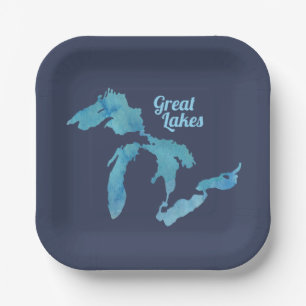 Great Lakes Map Kontur Silhouette Pappteller