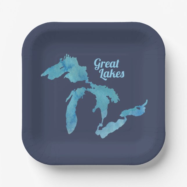 Great Lakes Map Kontur Silhouette Pappteller (Vorderseite)
