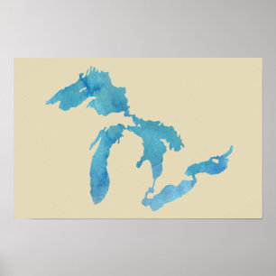 Great Lakes Map Silhouette in Aquarell Poster