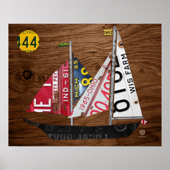 Great Lakes Staat Sailboat Gerecycelt Lizenzschild Poster (Vorne)