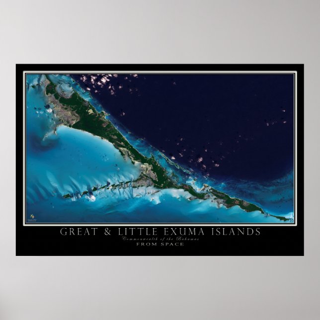 Great & Little Exuma Islands Bahamas Satellite Kar Poster (Vorne)