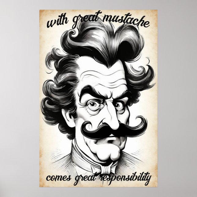 Great Mustache Responsibility Spaß Quote & Sprichw Poster (Vorne)
