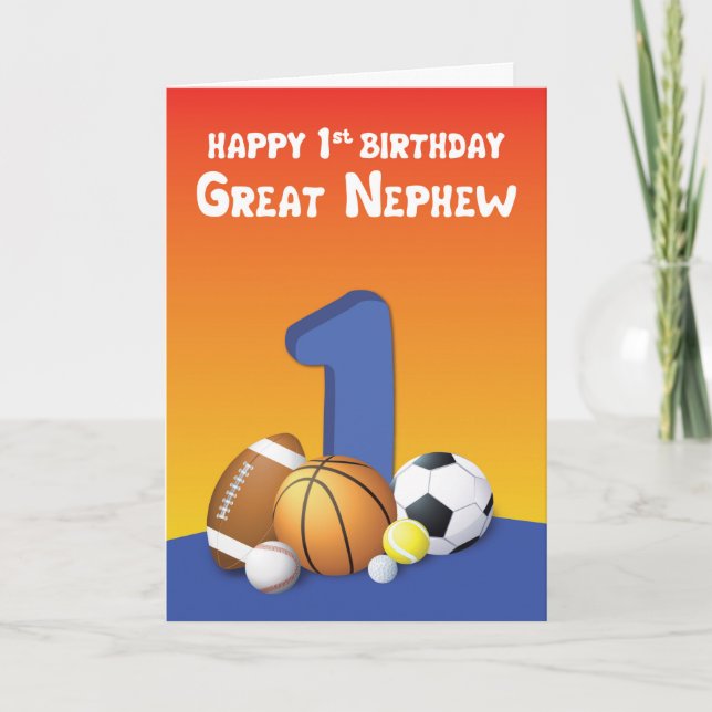 Great Nephew 1. Geburtstag Sportbälle Karte (Vorderseite)