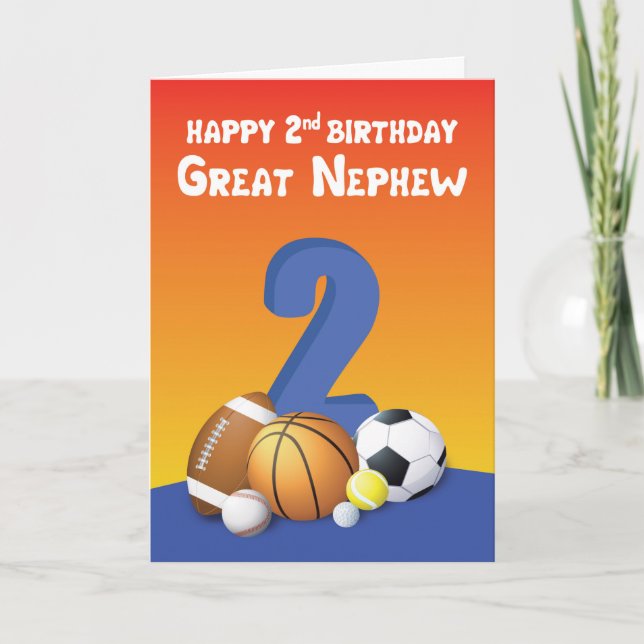 Great Nephew 2. Geburtstag Sportballs Karte (Vorderseite)