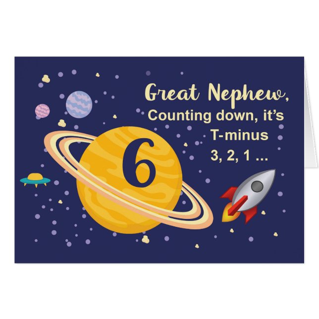 Great Nephew 6th Birthday Planets in Outer Space (Vorderseite (Horizontal))