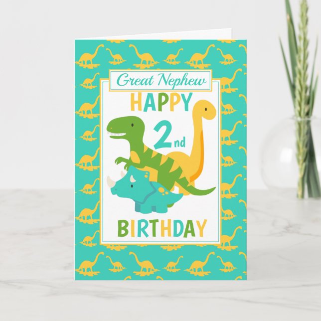 Great Nephew Dinosaur 2. Geburtstag Blau Karte (Vorderseite)
