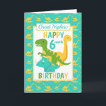 Great Nephew Dinosaurier 6 Monate Geburtstag Blau Karte<br><div class="desc">Eine lustige 6-monatige Geburtstagskarte für Ihren Großen Nephew. Diese helle HalbjahresGeburtstagskarte ist mit einem Cartoon-grünen T-Rex-Dinosaurier, einem gelben Brontosaurus und einem blauen Triceratops, einem Set auf einem blauen und gelben Dinosaurier-Hintergrund Ein schönes niedliches Design für einen kleinen Jungen, der ein halbes Jahr alt sein wird, ausgestattet. Das Geburtstagsalter und der...</div>