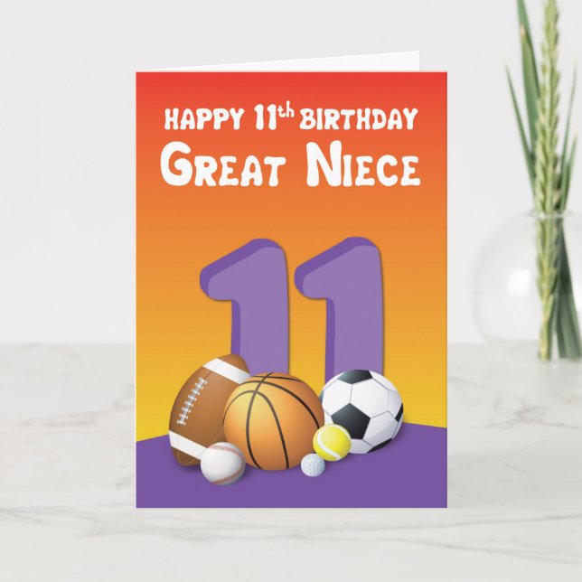 Great Niece 11. Geburtstag Sportbälle Karte (Vorderseite)