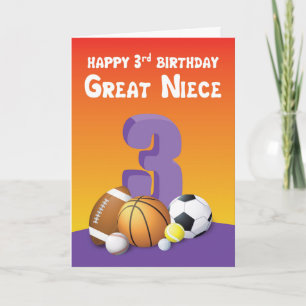 Great Niece 3 Birthday Sports Balls Karte