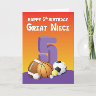 Great Niece 5th Birthday Sports Balls Karte