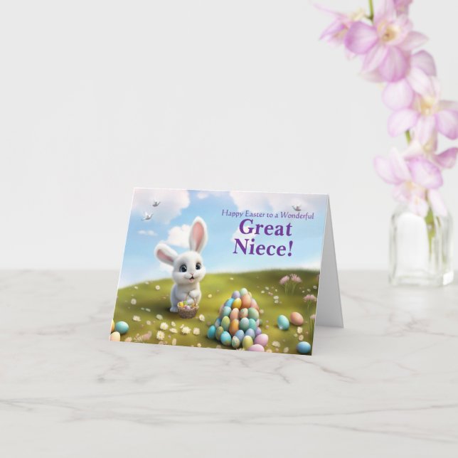 Great Niece Easter with Fluffy Easter Bunny  Karte (Orchidee)
