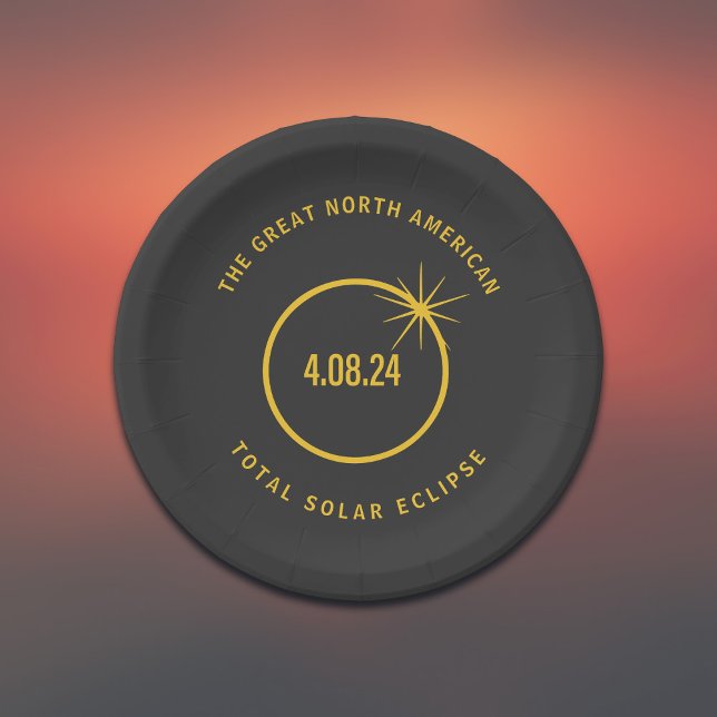 Great North American Total Solar Eclipse 04.08.24 Pappteller (Edit the upper and lower text, if required)