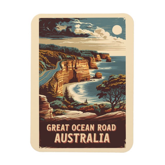 Great Ocean Road Australia Illustration Travel Art Magnet (Vertikal)