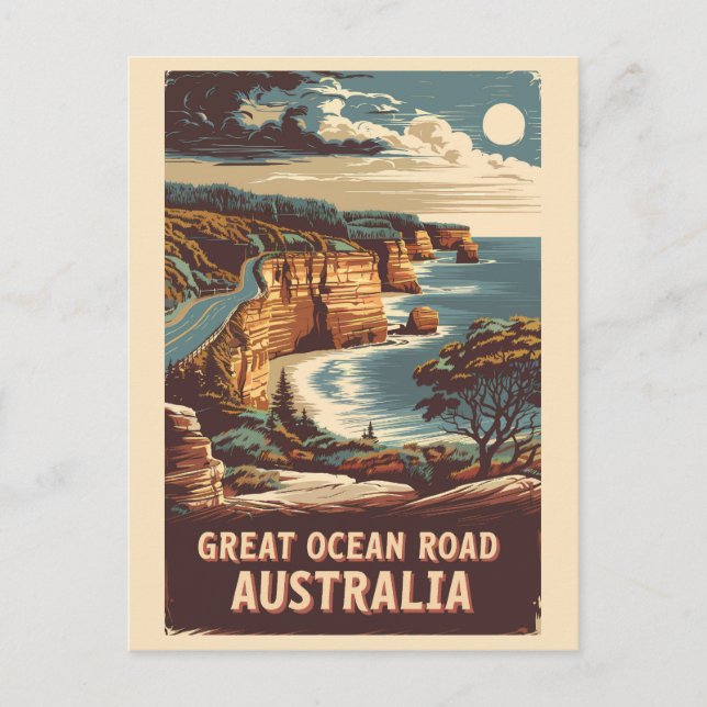 Great Ocean Road Australia Illustration Travel Art Postkarte (Vorderseite)