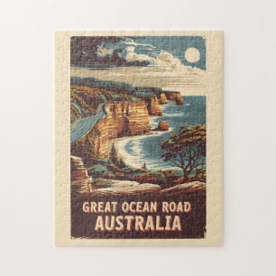 Great Ocean Road Australia Illustration Travel Art Puzzle