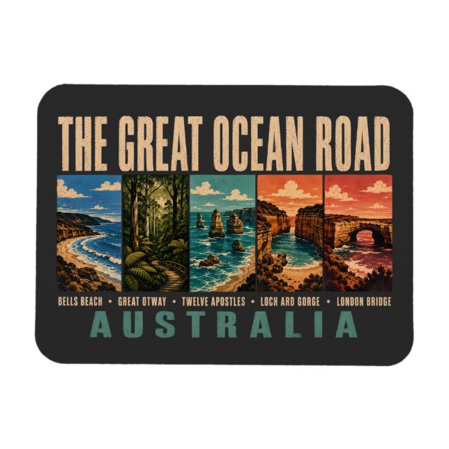 Great Ocean Road Australia Landmarks Illustration Magnet (Horizontal)
