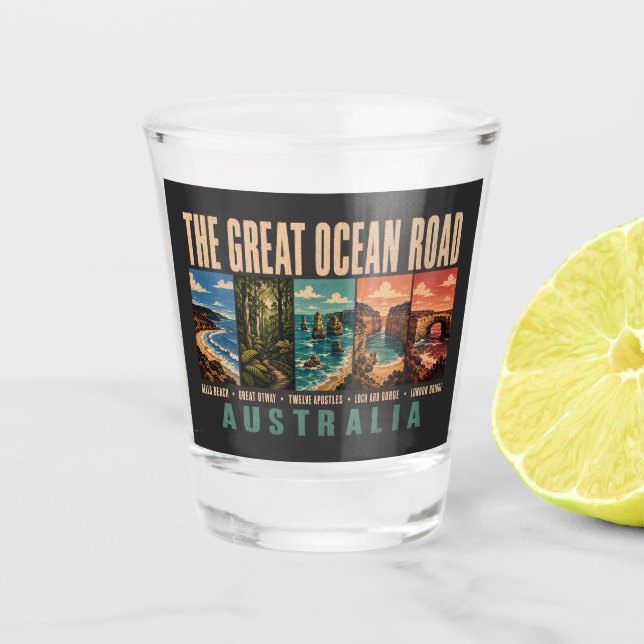 Great Ocean Road Australia Landmarks Illustration Schnapsglas (Vorderseite)