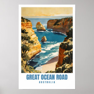 Great Ocean Road Australia Reisen Art Retro Minima Poster