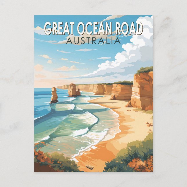 Great Ocean Road Australia Reisen Kunst Vintag Postkarte (Vorderseite)