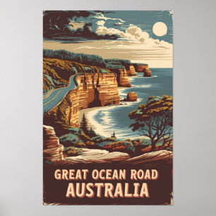 Great Ocean Road Australien Illustration Reise Kun Poster