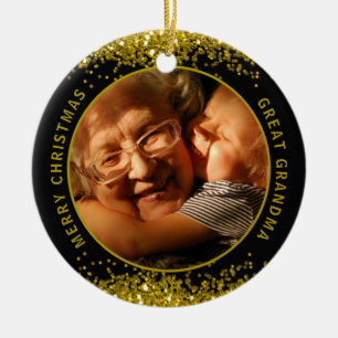 Great Oma Foto Black Gold Frohe Weihnachten  Keramik Ornament
