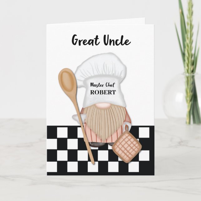 Great Onkel Birthday Whimsical Gnome Koch Kochen Karte (Vorderseite)