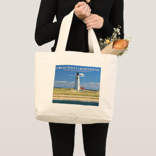 Great Point Lighthouse Nantucket MA Tote Bag Jumbo Stoffbeutel