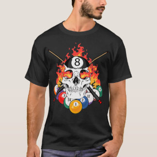 Great Pool Billiard Player Skull Billiard Cue Bal T-Shirt