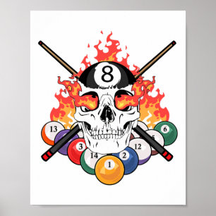 Great Pool Billiards Spieler Skull Billiard Cue Ll Poster