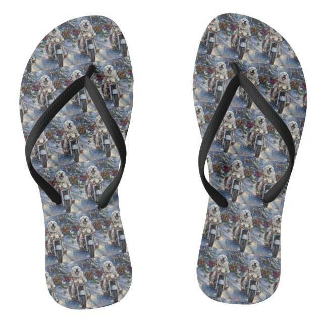 Great Pyrenäen Dog Riding Motorrad Weihnachten Flip Flops (Fußbett)