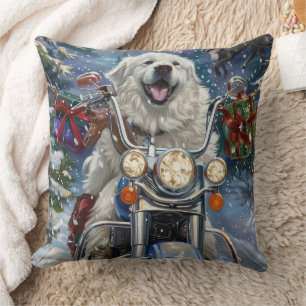 Great Pyrenäen Dog Riding Motorrad Weihnachten Kissen