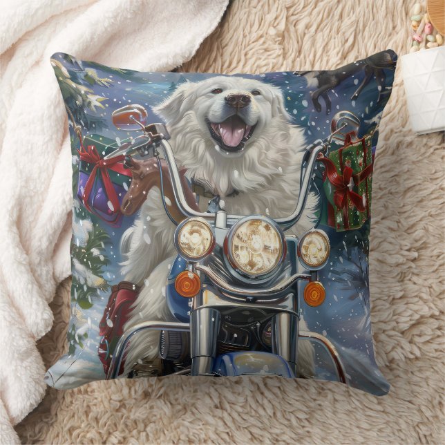 Great Pyrenäen Dog Riding Motorrad Weihnachten Kissen (Decke)